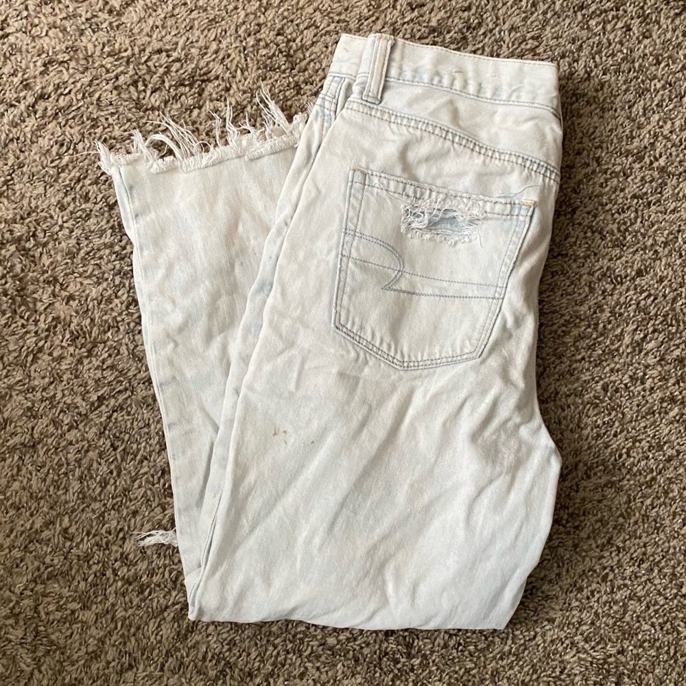 American Eagle distressed light wash mom jeans